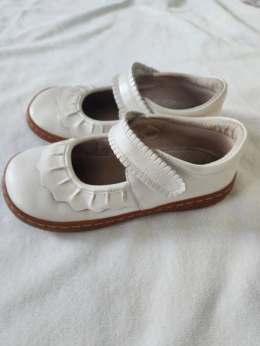Livie & Luca Girls Ruche White Pearl Mary Jane Shoes